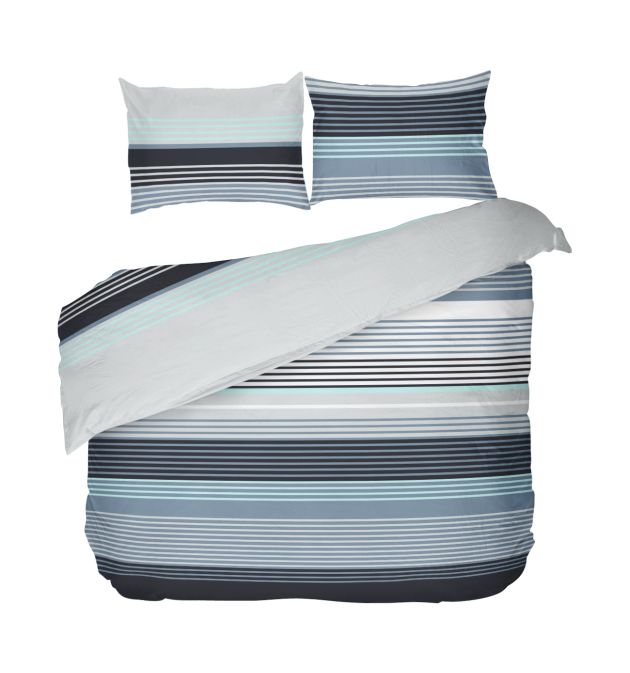 Спално бельо сиво, синьо и черно на райе  БЕЗ долен чаршаф, СКАЙ, 3 части за спалня