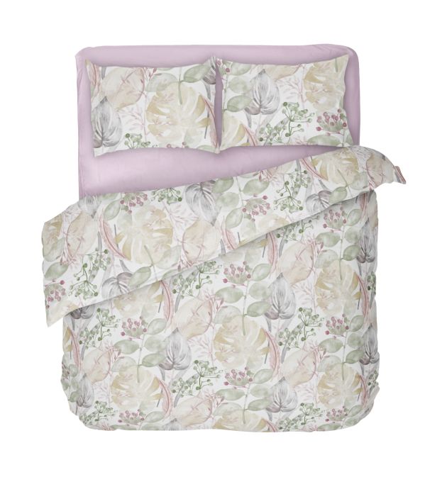 Качествено спално Бельо от Ранфорс Роузмари, В Двоен Размер с Един Плик, Флорални Мотиви в Пастелни Цветове