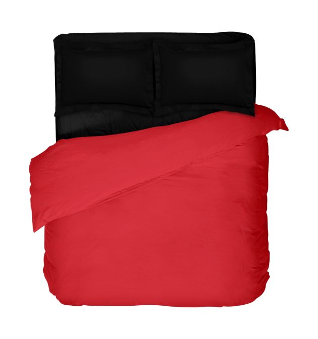 Двуцветно Спално Бельо от Памучен Сатен DILIOS в червено и черно, 4 части