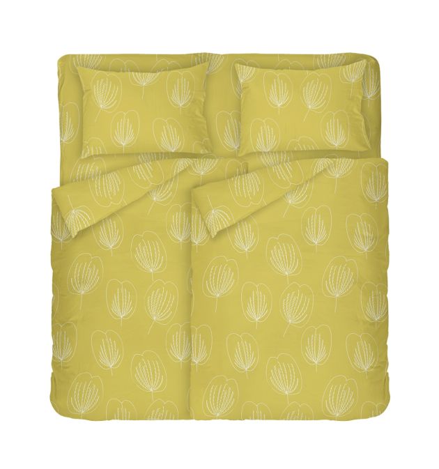 Спално Бельо в жълто с мотив на листа Грейс 2, Размер за Спалня с Два Плика, Висококачествено спално бельо с оригинален десен
