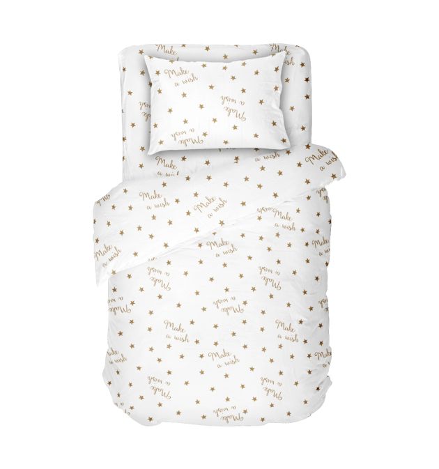 Детско спално бельо за единично легло - Желание 2, Десен за момичета в бяло на звездички, 100% памук