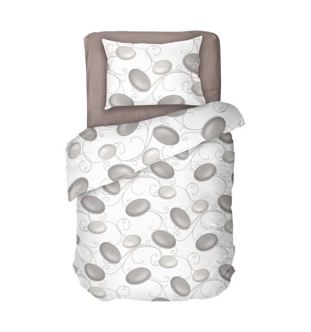 Единичен спален комплект в бял цвят на сиви камъни - ДЗЕН 2, Семпъл и красив десен, Висококачествена материя