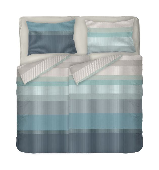 Модерно спално бельо в тюркоазено и сиво на геометрични фигури - Нептун, двоен размер с два спални плика, 100% памук ранфорс