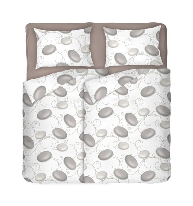 Двоен спален комплект в бял цвят на сиви камъни - ДЗЕН 2, С два спални плика, Семпъл и красив десен