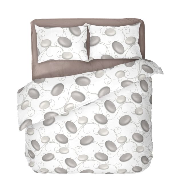 Двоен спален комплект в бял цвят на сиви камъни - ДЗЕН 2, С един спален плик, Семпъл и красив десен