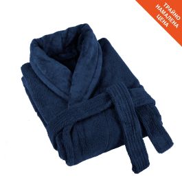 Плътен халат за баня в синьо - ДЕНИМ, размер L/XL, 100% памук - велур