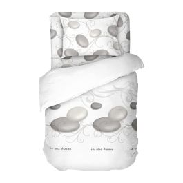 Спално Бельо Ранфорс в бяло и сиви камъни ДЗЕН, 100% Памук, 3 части