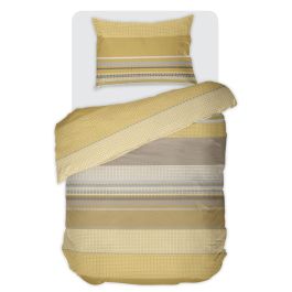 Спално бельо в цвят Горчица ЛИОН, Единичен Размер Без Долен Чаршаф, 100% памук ранфорс