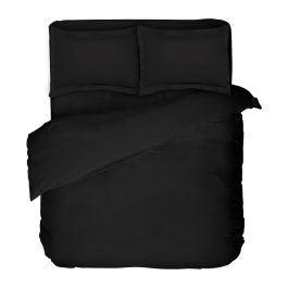 Черно спално бельо от памучен сатен, в двоен размер. Стилен дизайн и високо качество