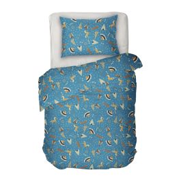 Детско спално бельо в синьо за момчета - ИНДИАНСКО СЕЛО 2, За единично легло, Материя Ранфорс, Син десен с индиански мотиви