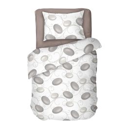 Памучно спално бельо в бял цвят на сиви камъни ДЗЕН 2, 100% Памук Ранфорс, 3 части 