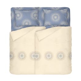 Двоен размер спално бельо в екрю и синьо - КАЗА, С два спални плика, Семпъл дизайн в приятни цветове, 100% памук Ранфорс
