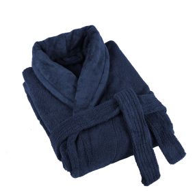 Плътен халат за баня в синьо - ДЕНИМ, размер S/M, 100% памук - велур