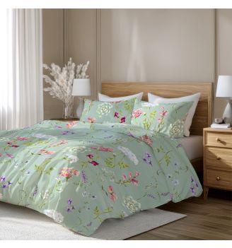 100% Памук ранфорс ЗЕЛЕНА БОТАНИКА БЕЗ долен чаршаф, 3 части