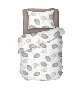 Памучно спално бельо в бял цвят на сиви камъни ДЗЕН 2, 100% Памук Ранфорс, 3 части 